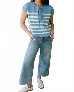 NEW C'ISA calla striped top in blue/white